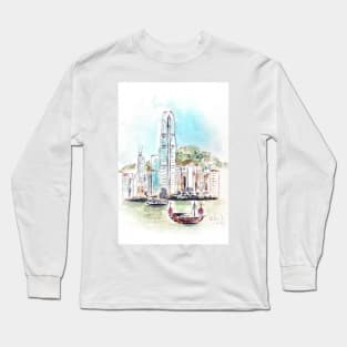 Hong Kong Victoria Harbor 2 ink and watercolour Long Sleeve T-Shirt